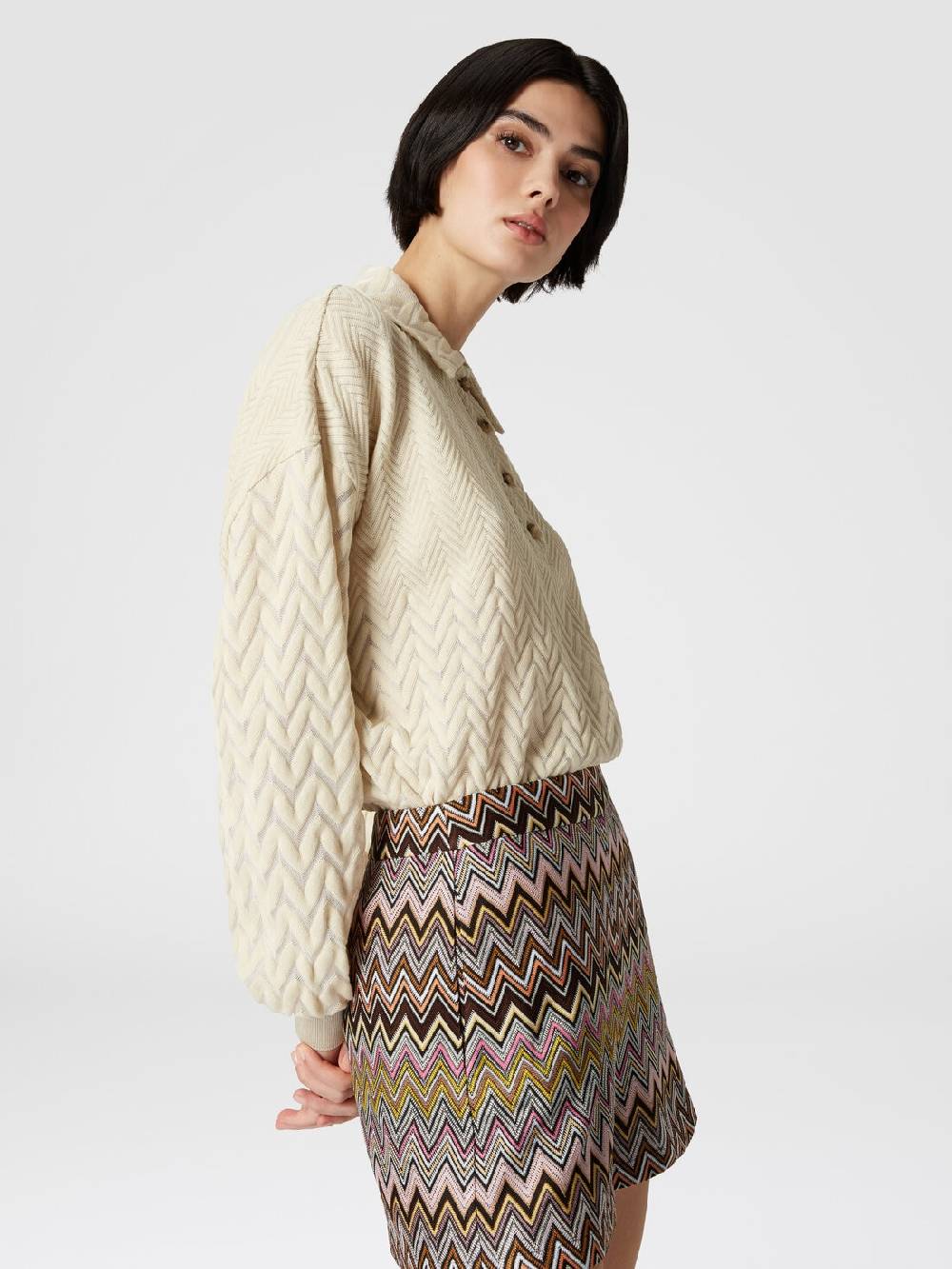 Missoni Polo a maniche lunghe con chevron tono su tono Vendita Calda