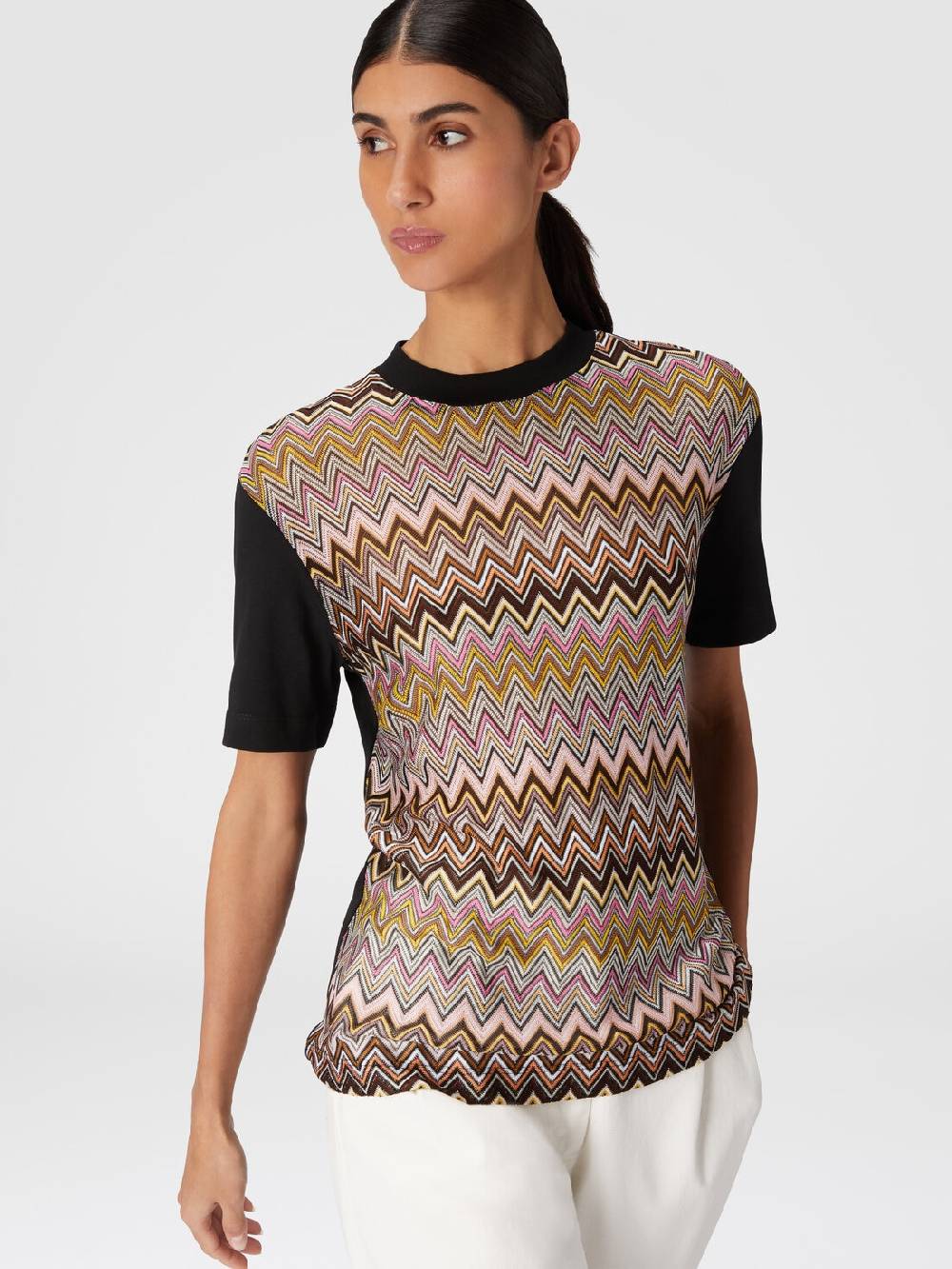 Missoni T-shirt in jersey di cotone con inserti chevron I Più Venduti