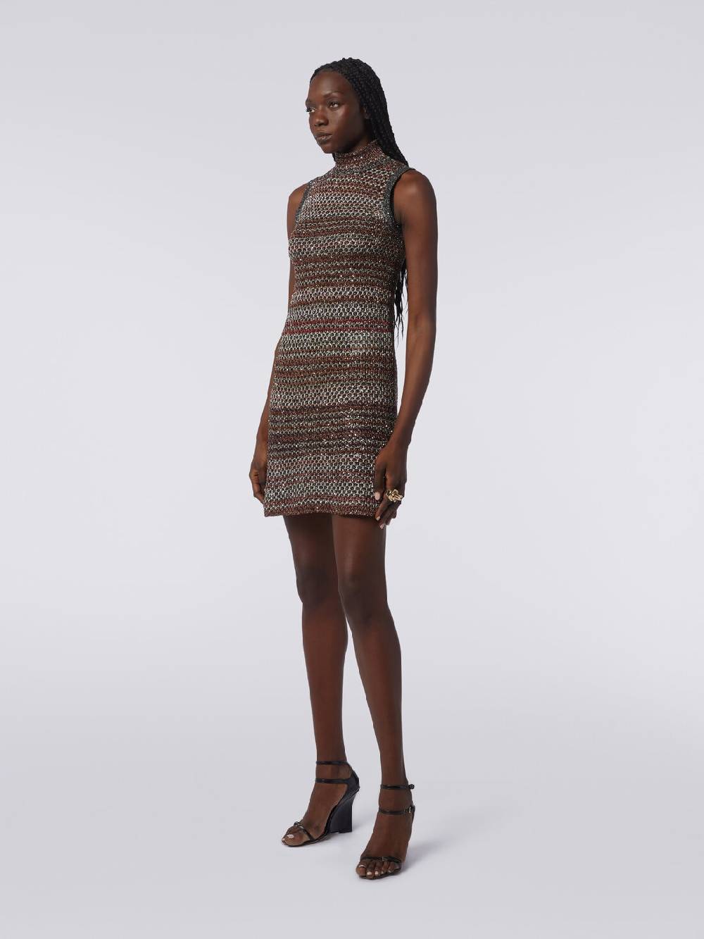 Missoni Mini-abito in maglia a rete con collo alto e applicazione di paillettes 2025