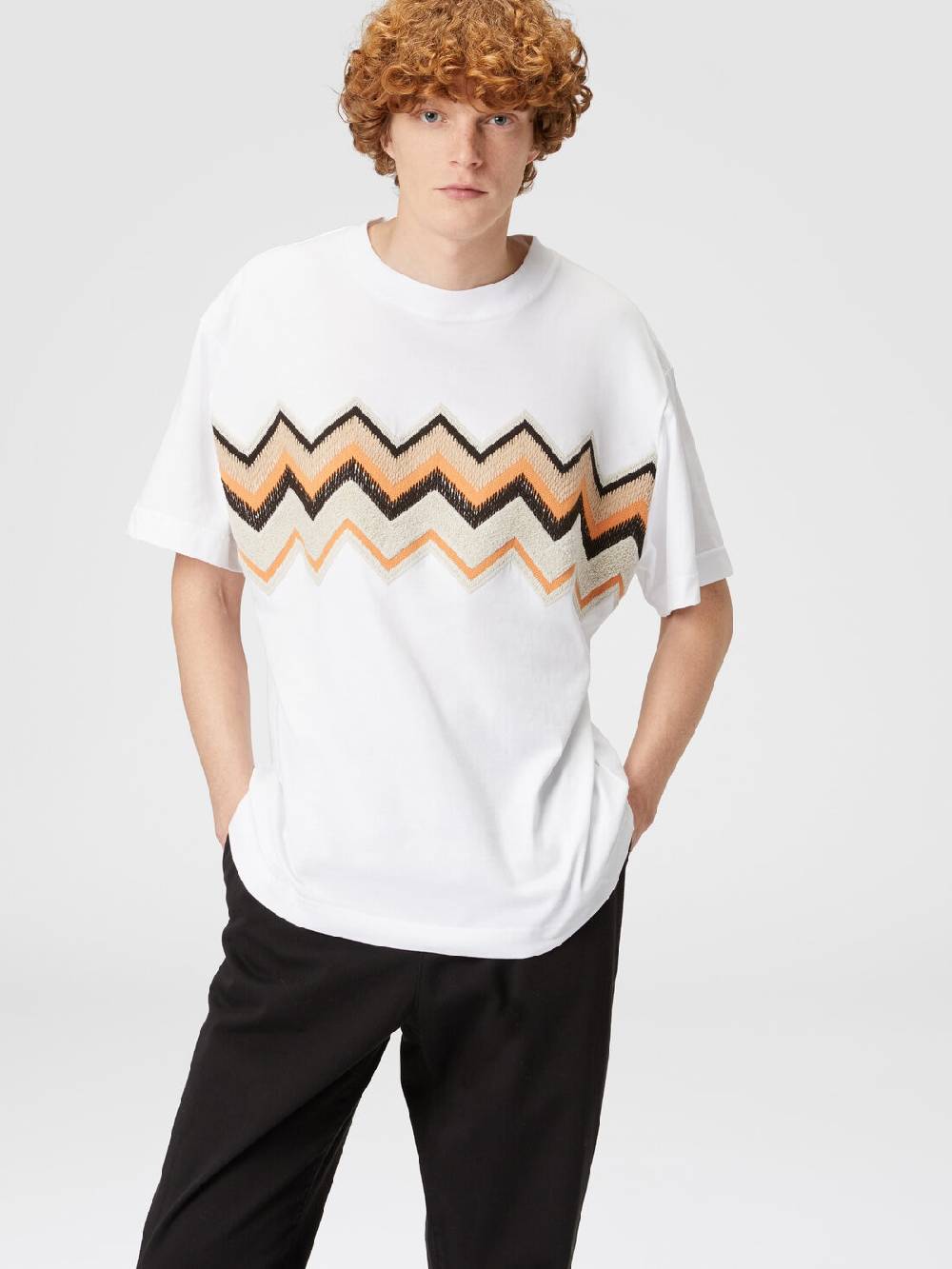 Missoni T-shirt in jersey di cotone con ricamo zig zag Nuova