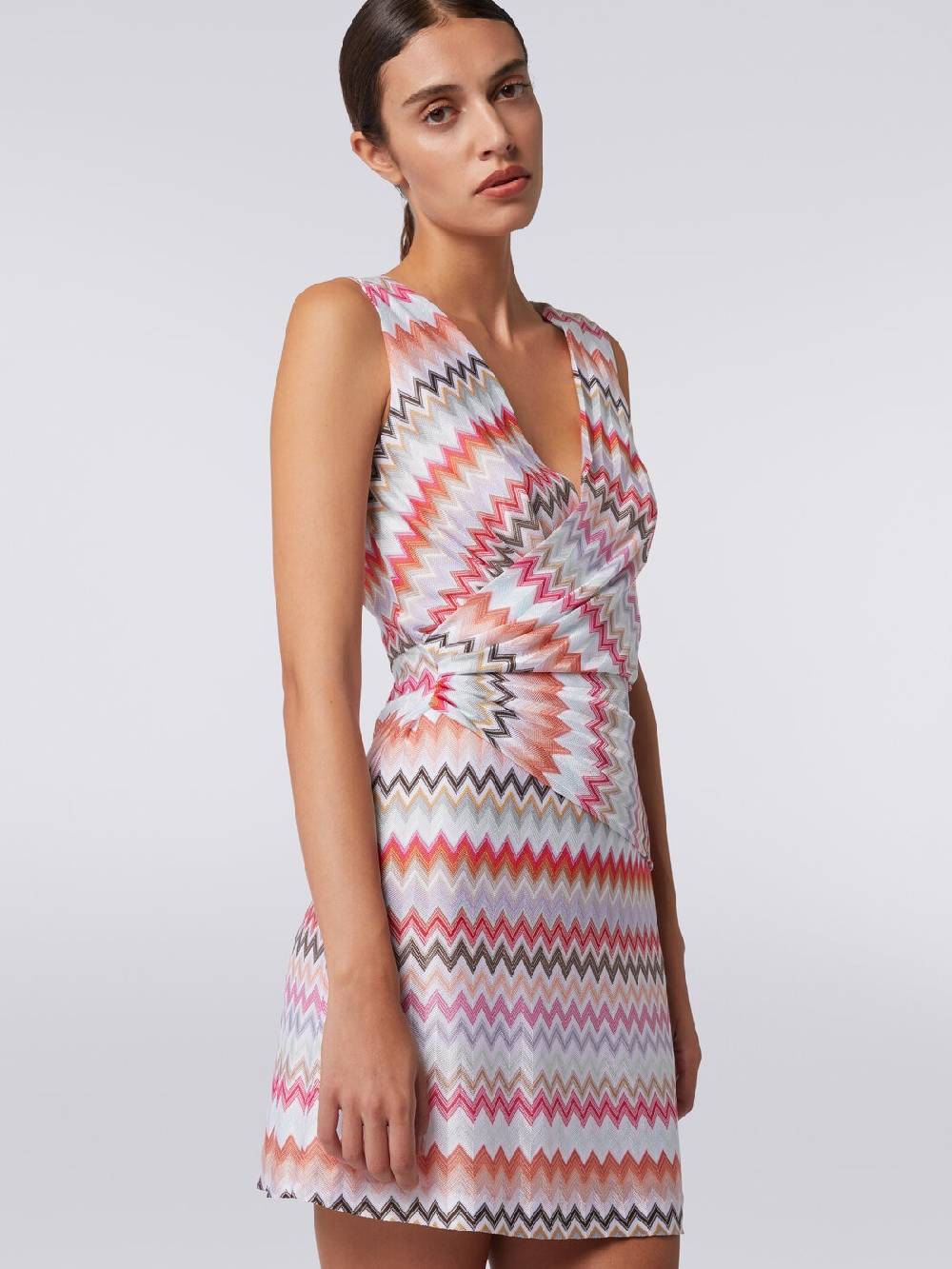 Missoni Mini-abito con scollatura a V in cotone e viscosa zig zag Pezzi Unici