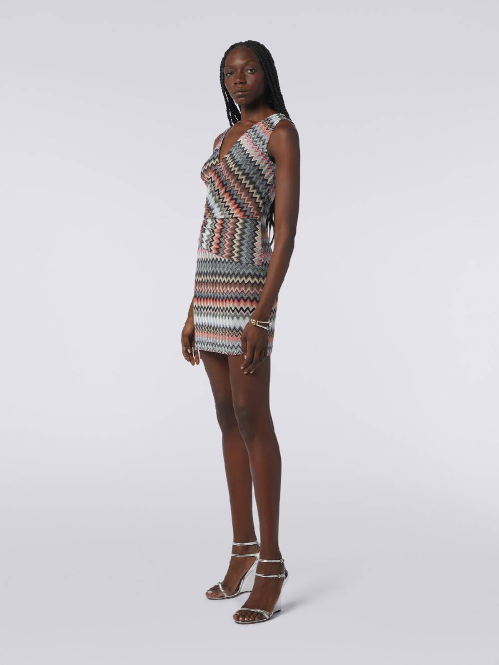 Missoni Mini-abito con scollatura a V in cotone e viscosa zig zag Consegna Veloce