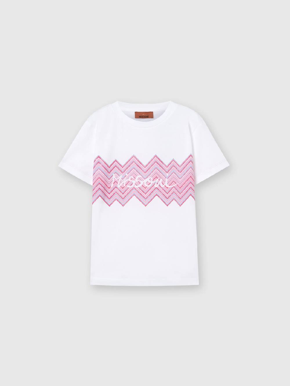 Missoni T-shirt in jersey di cotone con inserto chevron e logo Vendita Economica