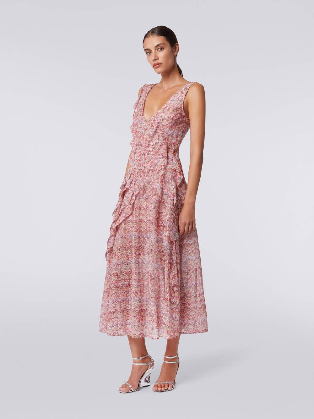 Missoni Abito midi motivo snake con balze e lurex In Linea