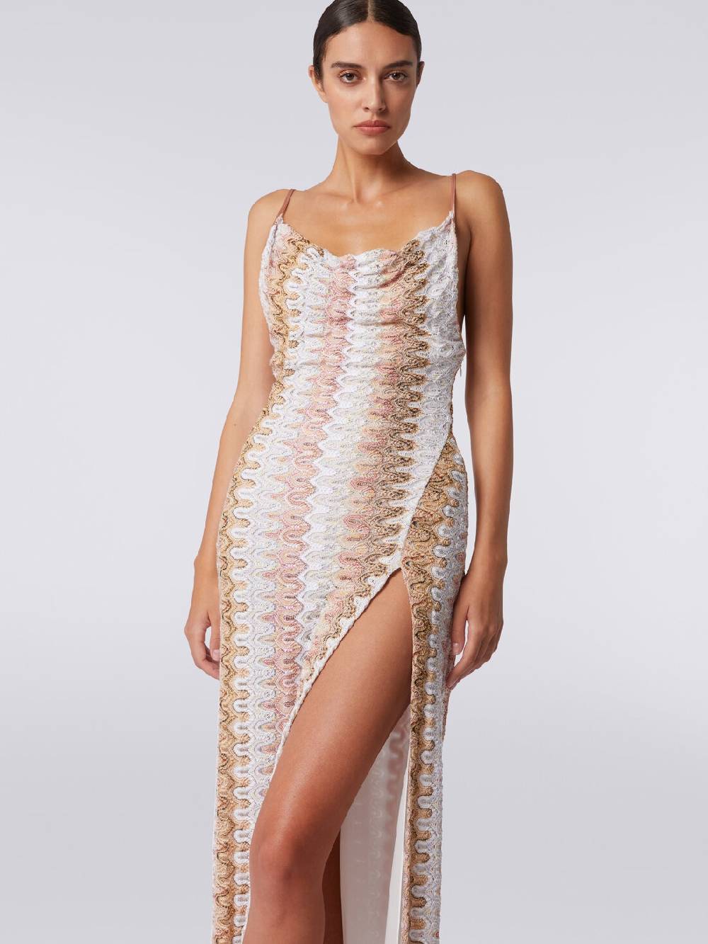 Missoni Abito lungo effetto pizzo con scollatura drappeggiata e spacco Pezzi Unici
