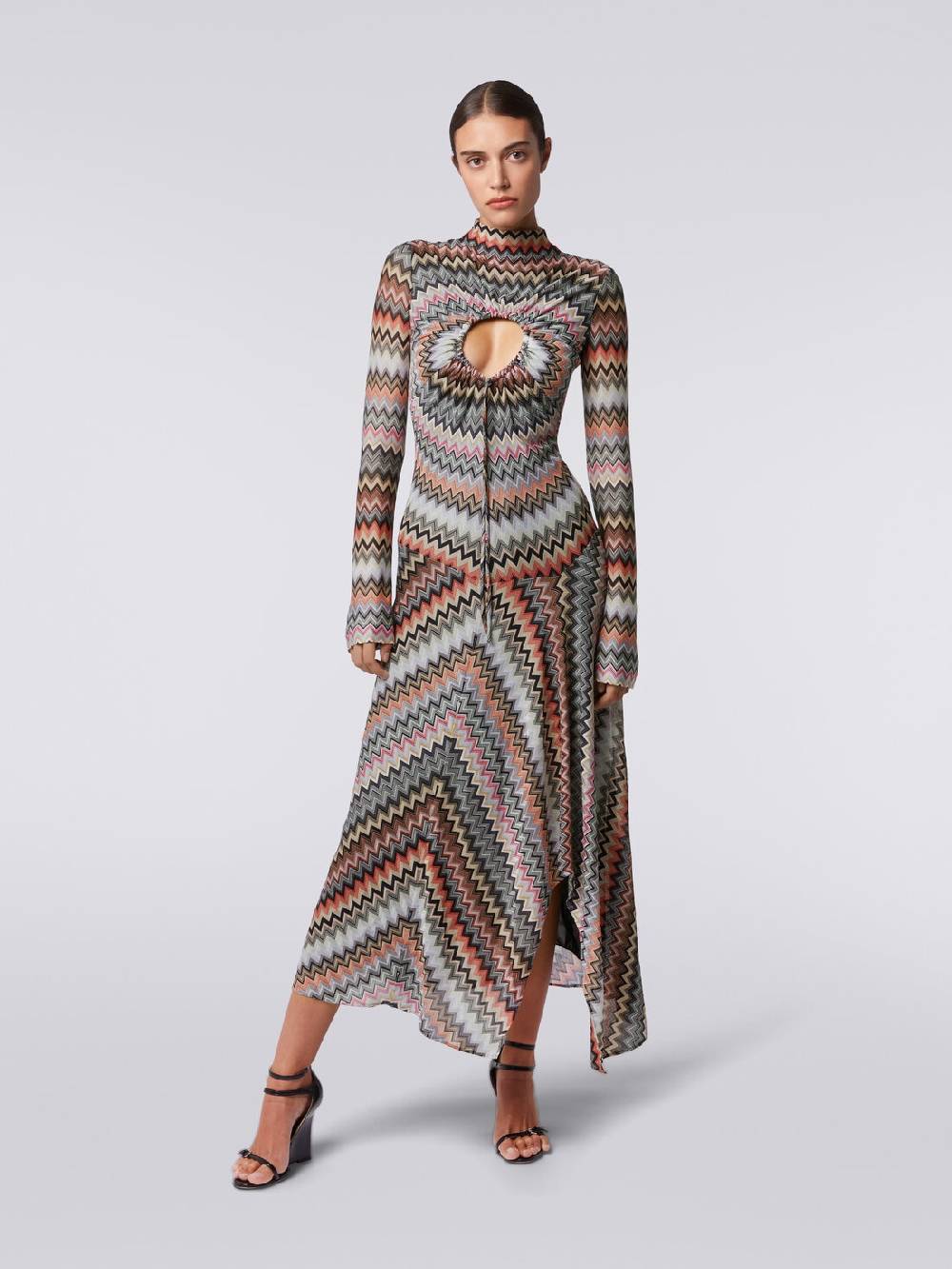 Missoni Abito lungo in cotone e viscosa zig zag con dettaglio cut-out e spacco Presa