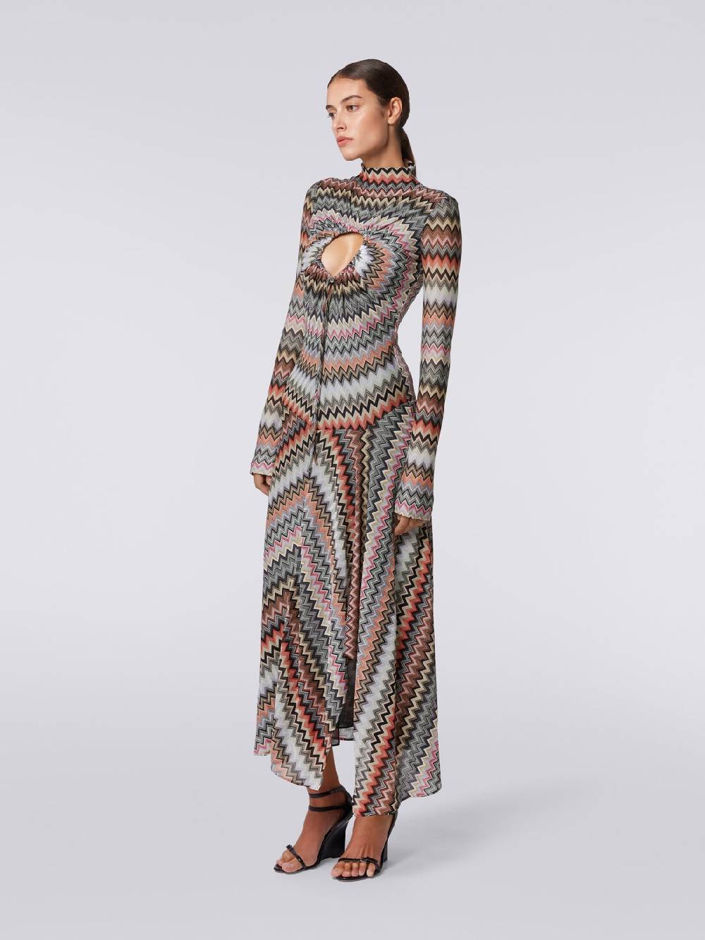 Missoni Abito lungo in cotone e viscosa zig zag con dettaglio cut-out e spacco Presa