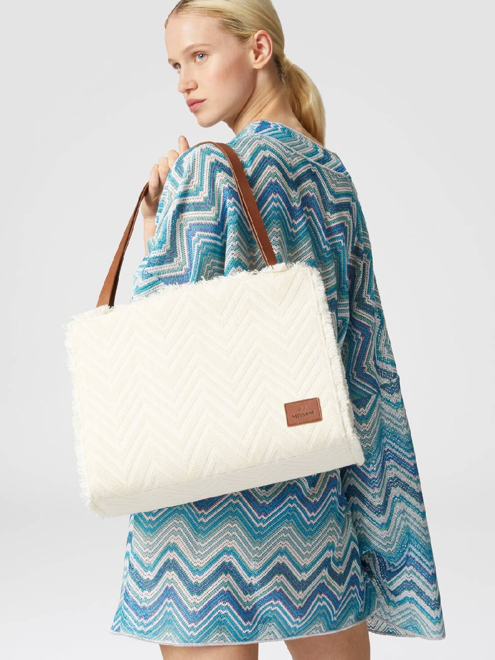 Missoni Tote bag in misto cotone con motivo chevron In Vendita