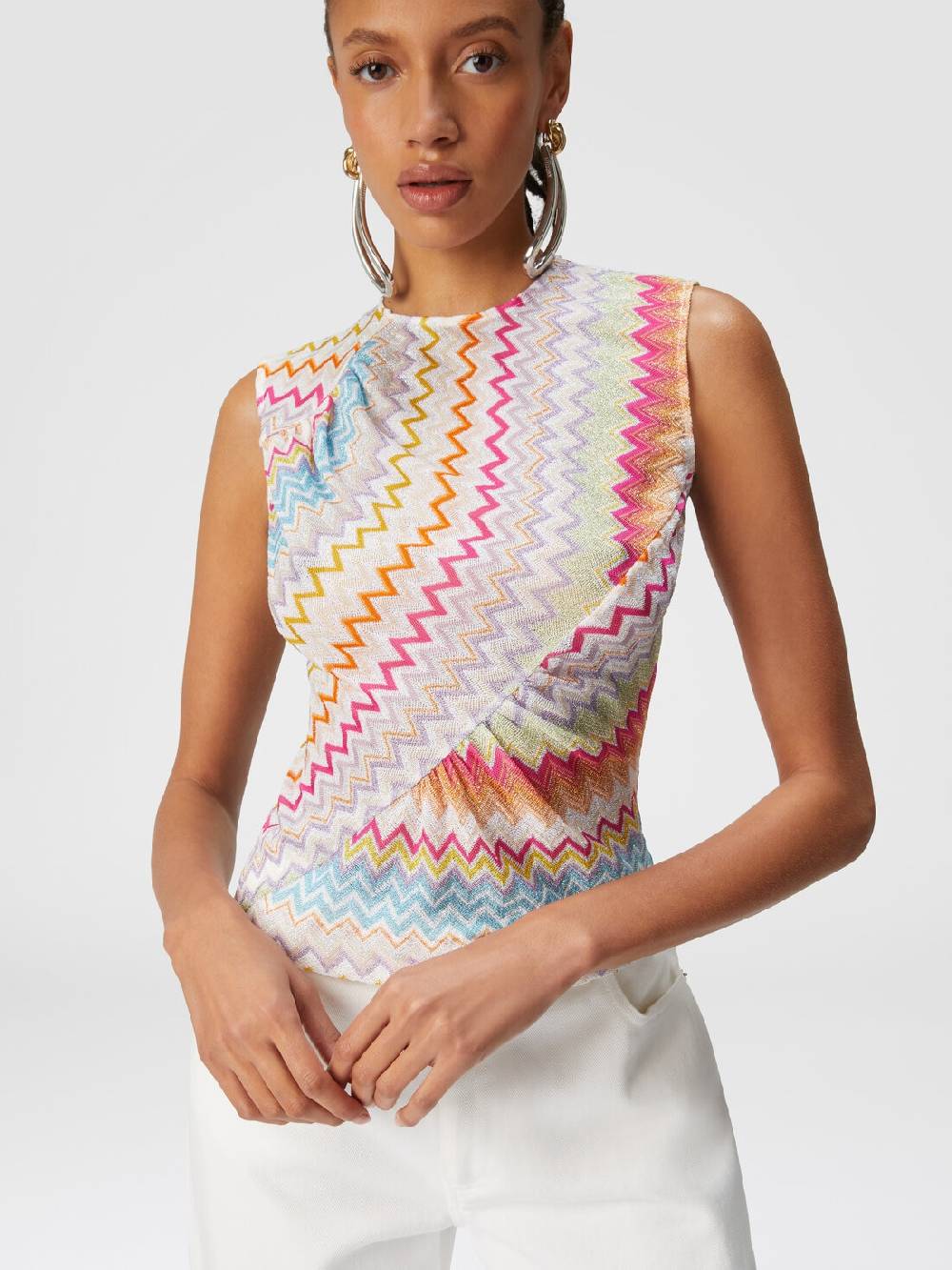 Missoni Top in viscosa zig zag lamé con arricciature Sconto
