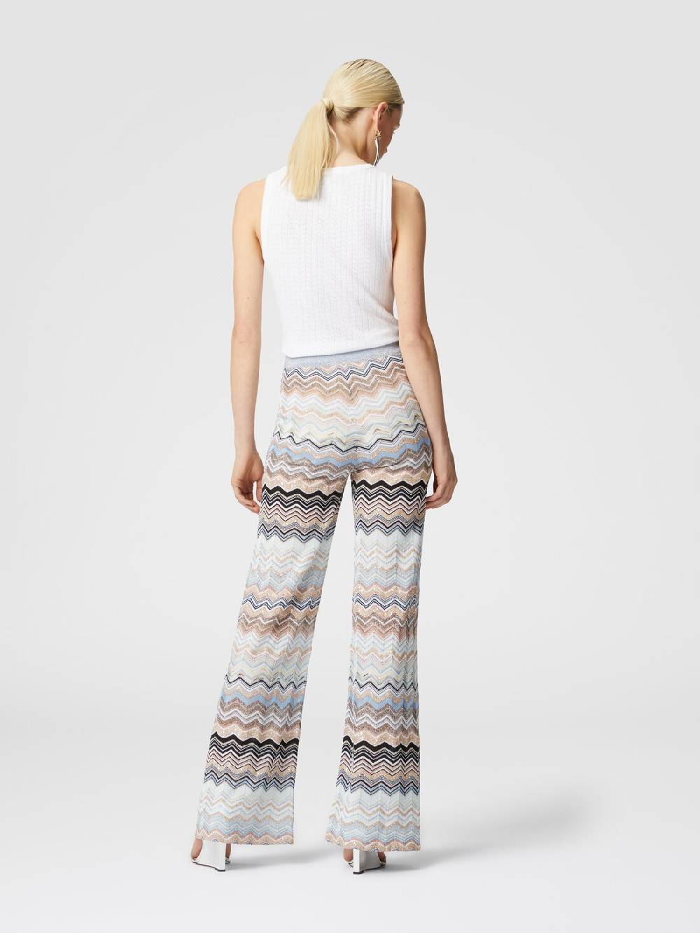 Missoni Pantaloni in maglia chevron lamé con paillettes In Vendita