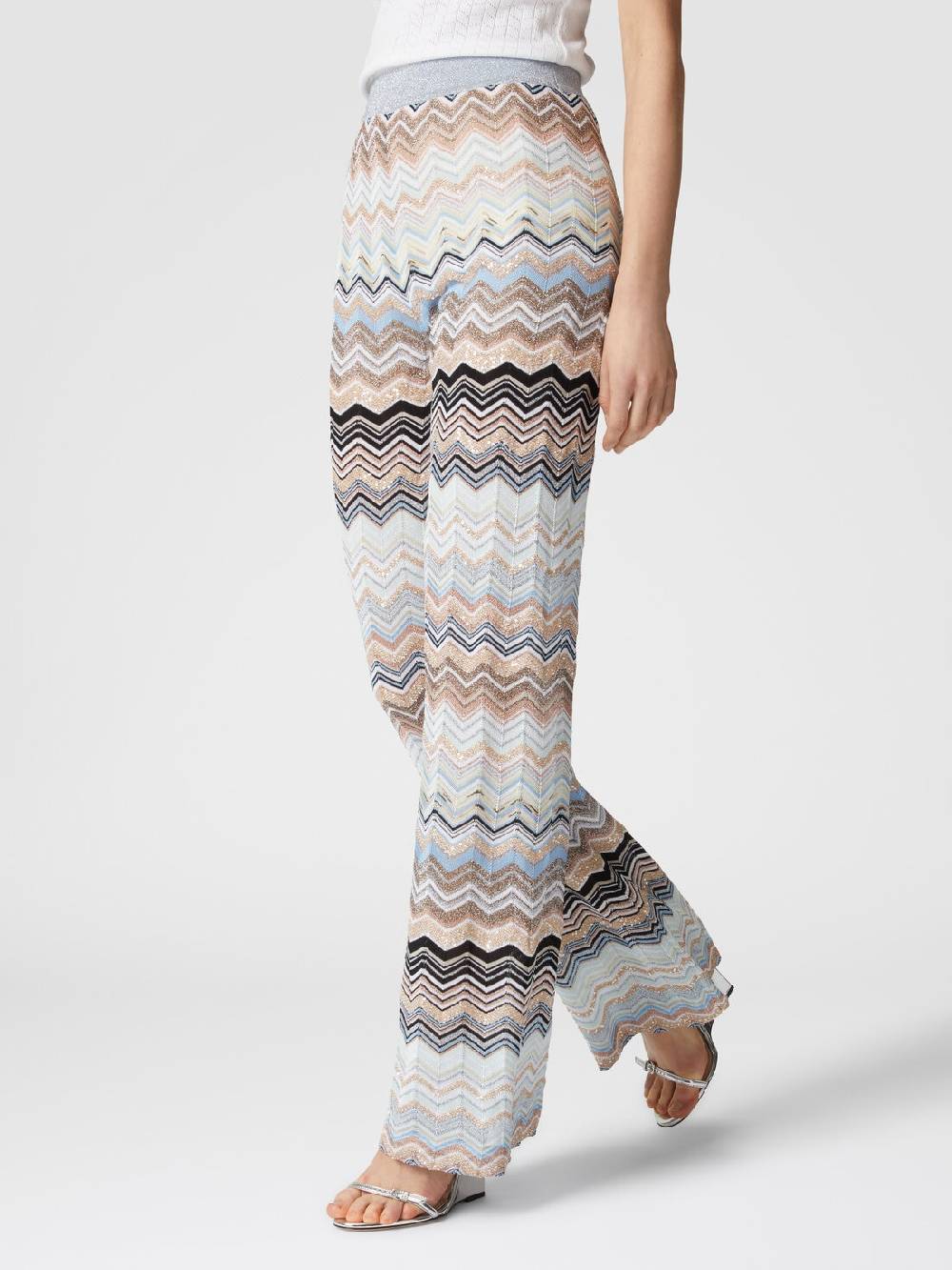 Missoni Pantaloni in maglia chevron lamé con paillettes In Vendita