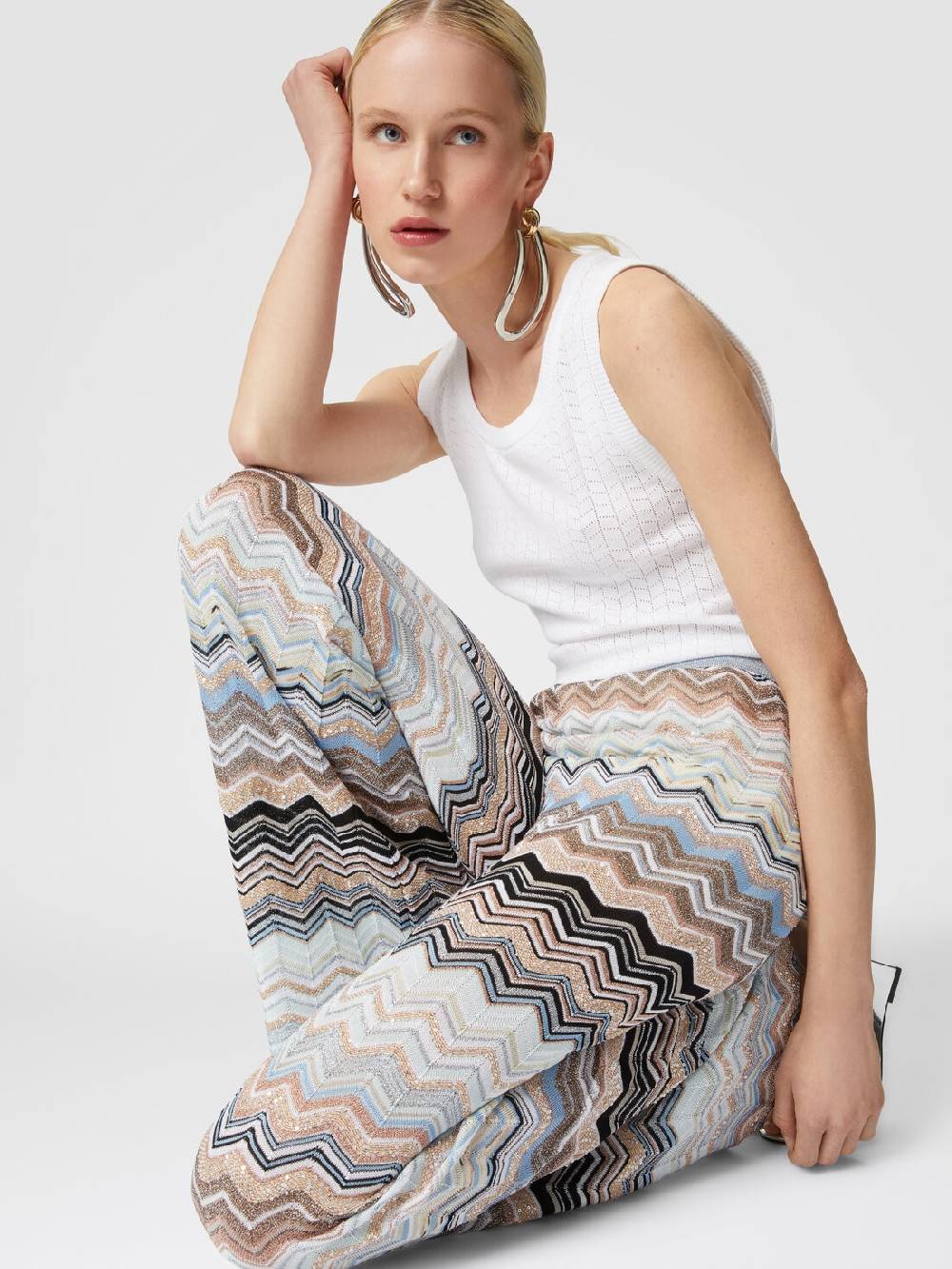 Missoni Pantaloni in maglia chevron lamé con paillettes In Vendita