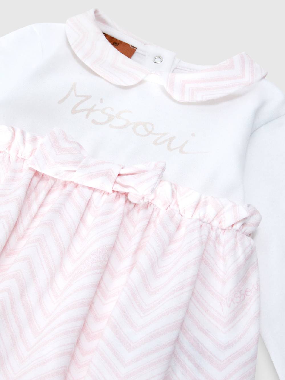 Missoni Set tre pezzi con tutina, zuccotto e bavaglino in cotone con inserti zig zag Vendita Calda