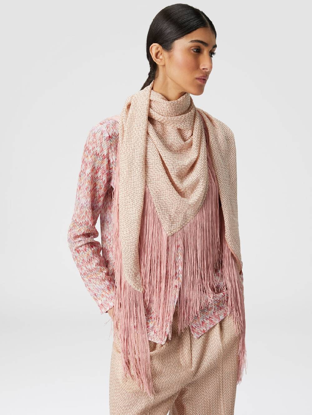 Missoni Scialle in viscosa lamé chevron con frange Pezzi Unici
