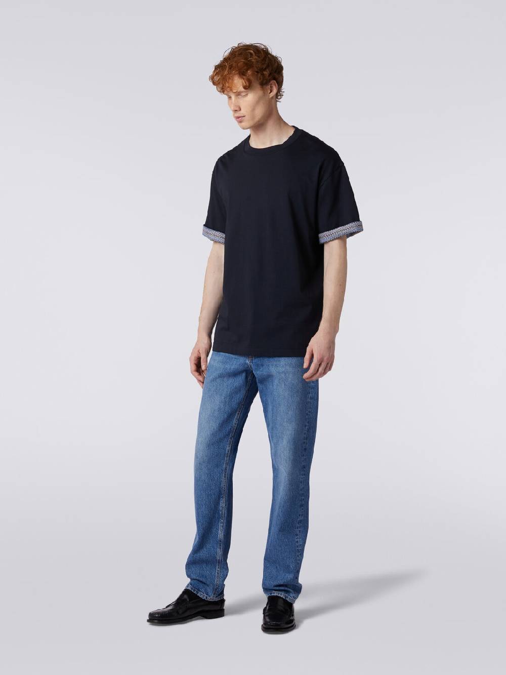 Missoni T-shirt girocollo in cotone con risvolti chevron Italy