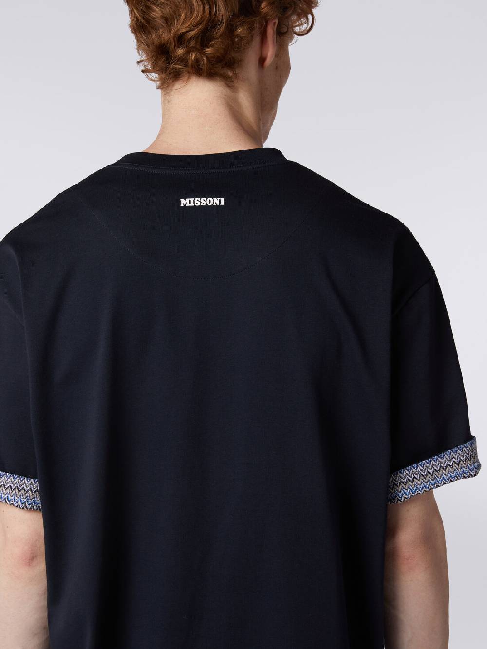 Missoni T-shirt girocollo in cotone con risvolti chevron Italy