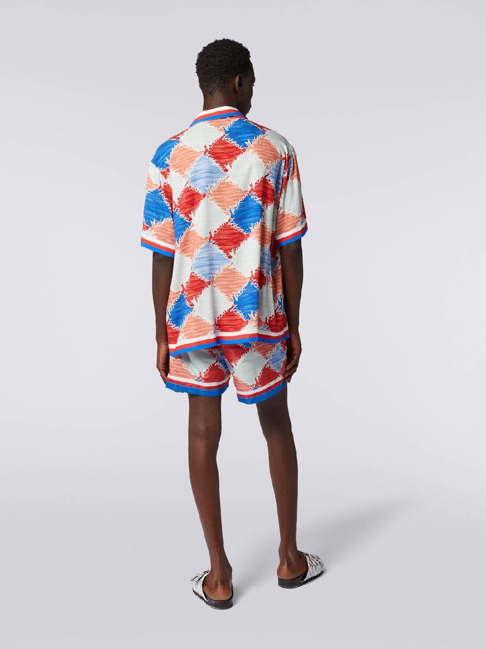 Missoni Camicia a maniche corte in viscosa a losanghe con scritta logo 2025