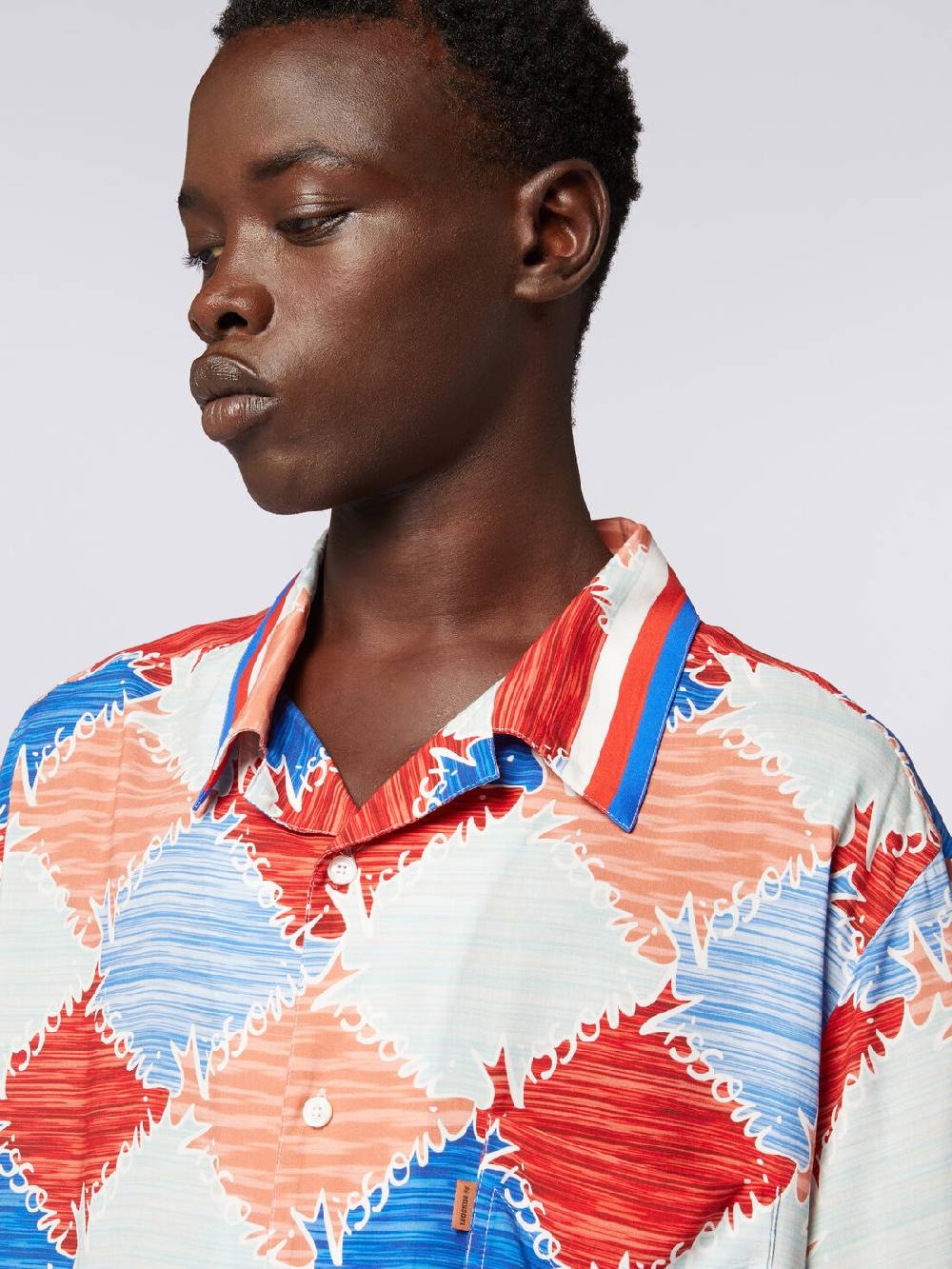 Missoni Camicia a maniche corte in viscosa a losanghe con scritta logo 2025