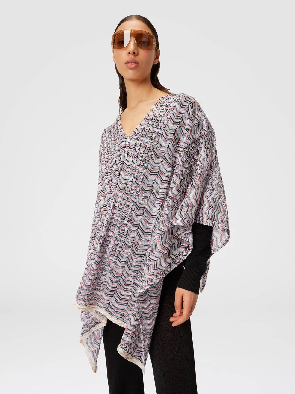 Missoni Poncho in maglia di viscosa e cotone chevron Saldi