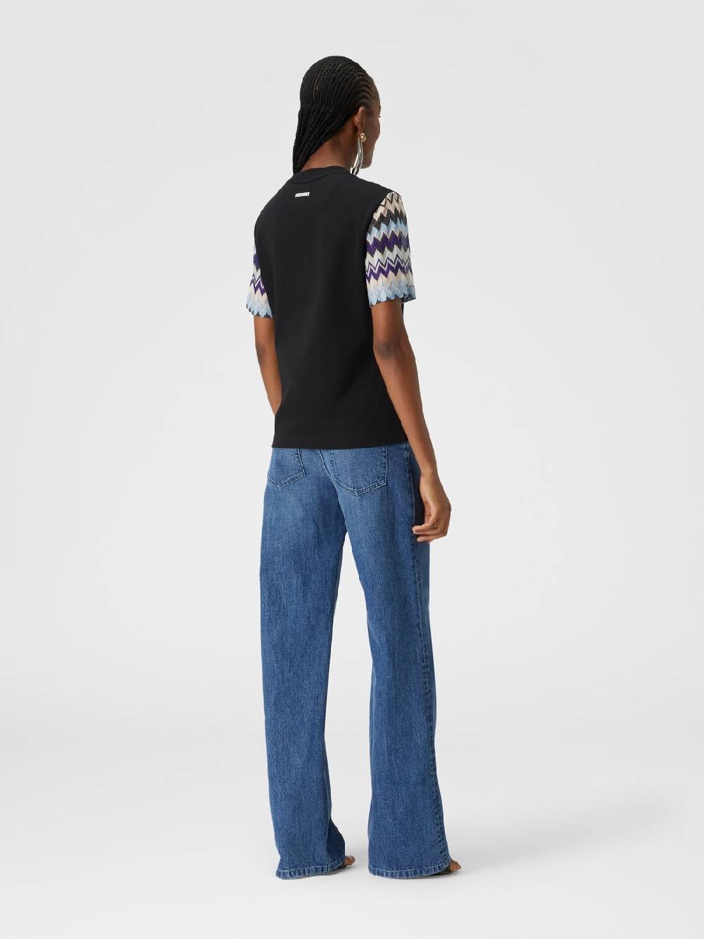 Missoni T-shirt in jersey di cotone con maniche in maglia zig zag Moda