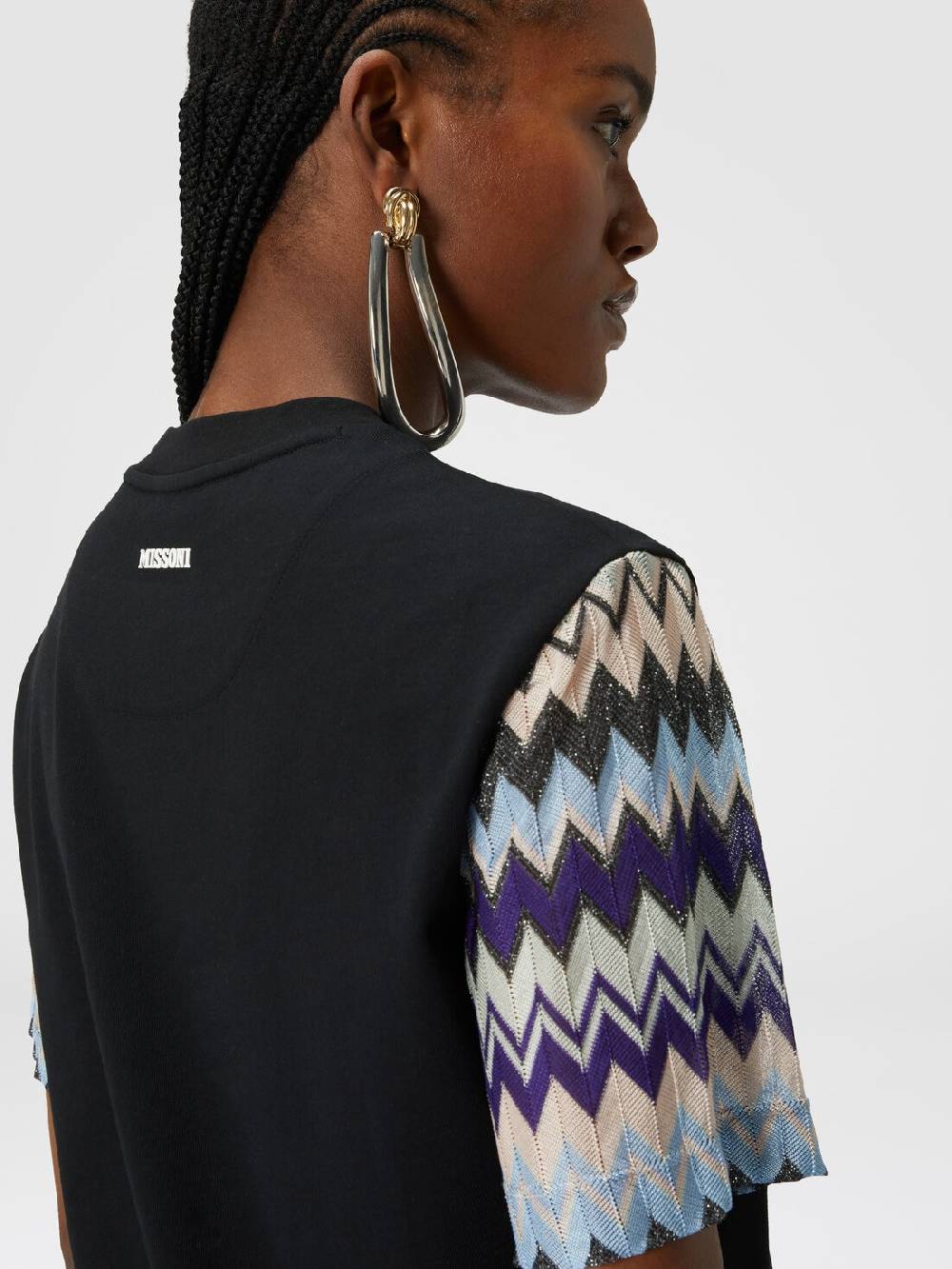 Missoni T-shirt in jersey di cotone con maniche in maglia zig zag Moda