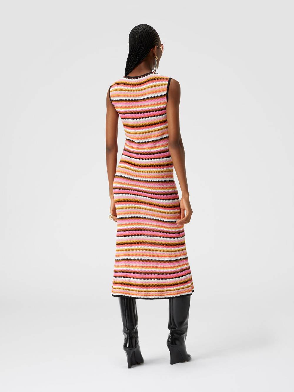 Missoni Abito midi senza maniche in lana e viscosa a righe 2025