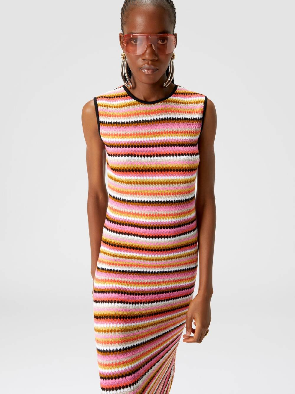 Missoni Abito midi senza maniche in lana e viscosa a righe 2025