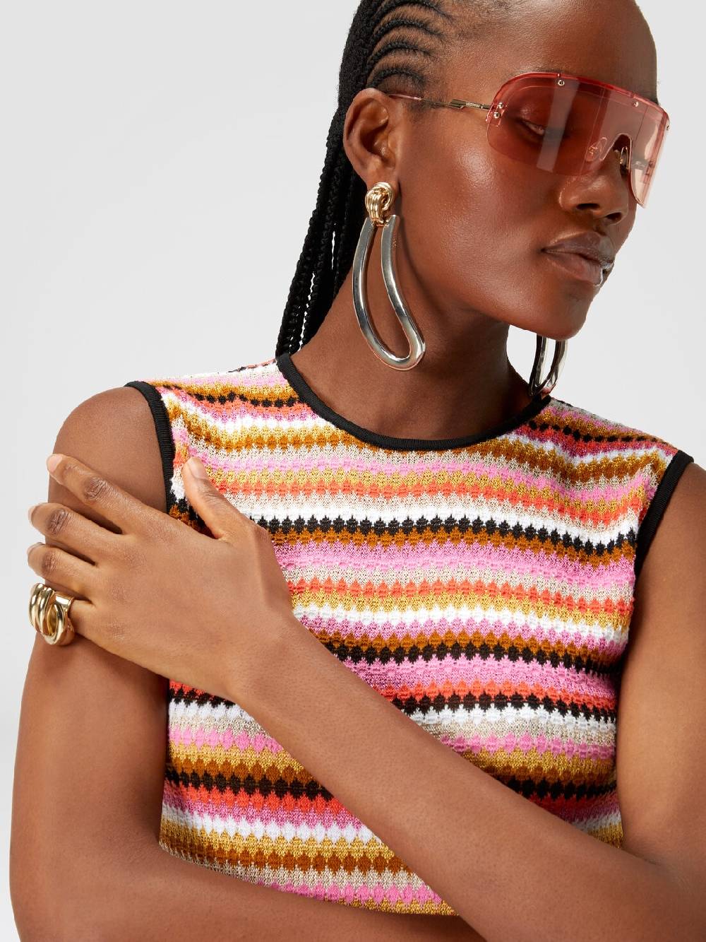 Missoni Abito midi senza maniche in lana e viscosa a righe 2025