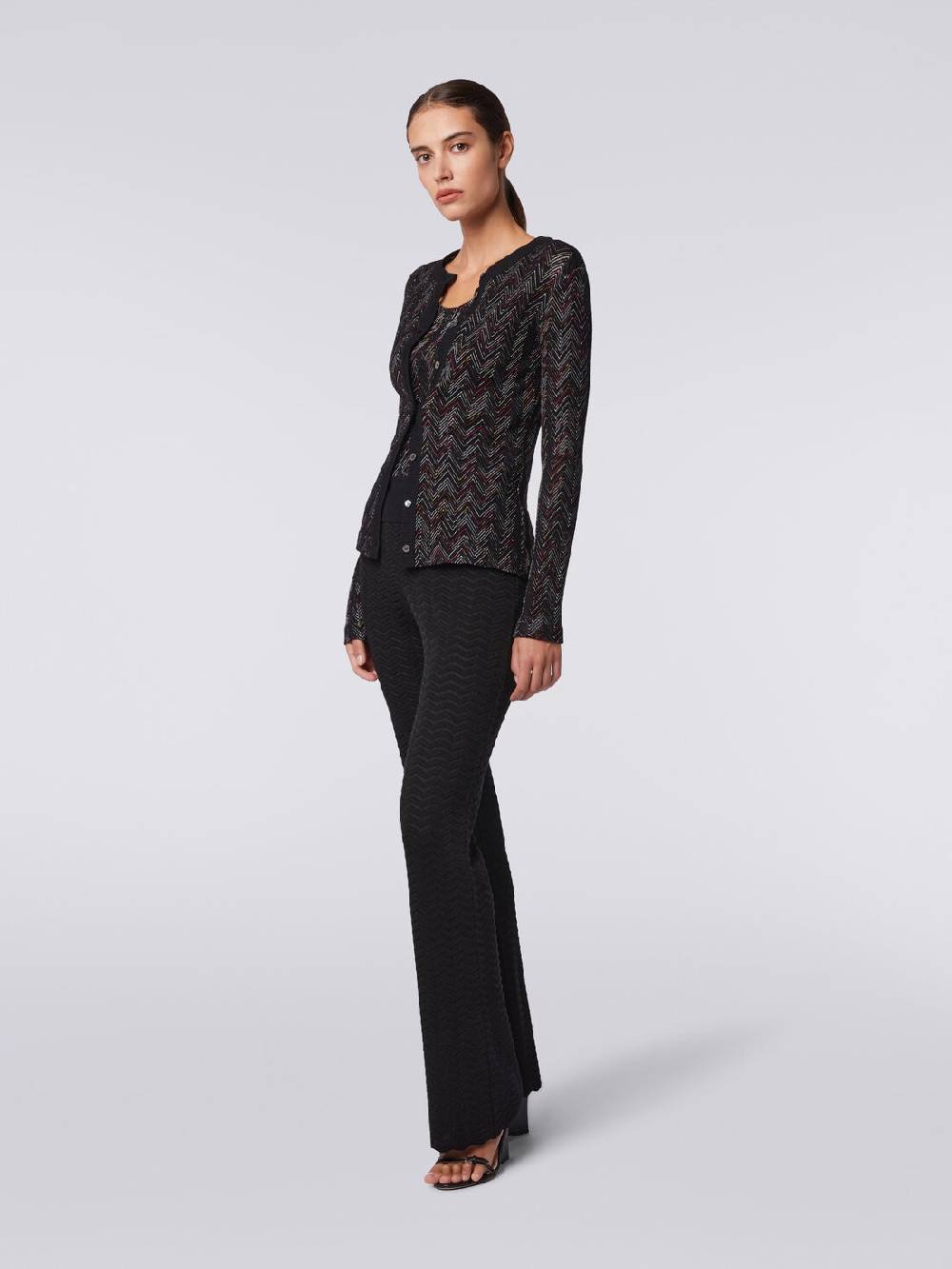 Missoni Cardigan corto in maglia di lana e viscosa con zig zag in rilievo Vendita