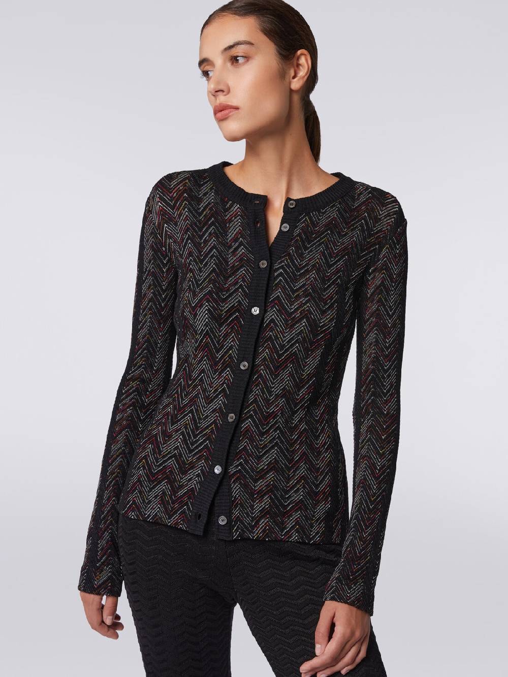 Missoni Cardigan corto in maglia di lana e viscosa con zig zag in rilievo Vendita