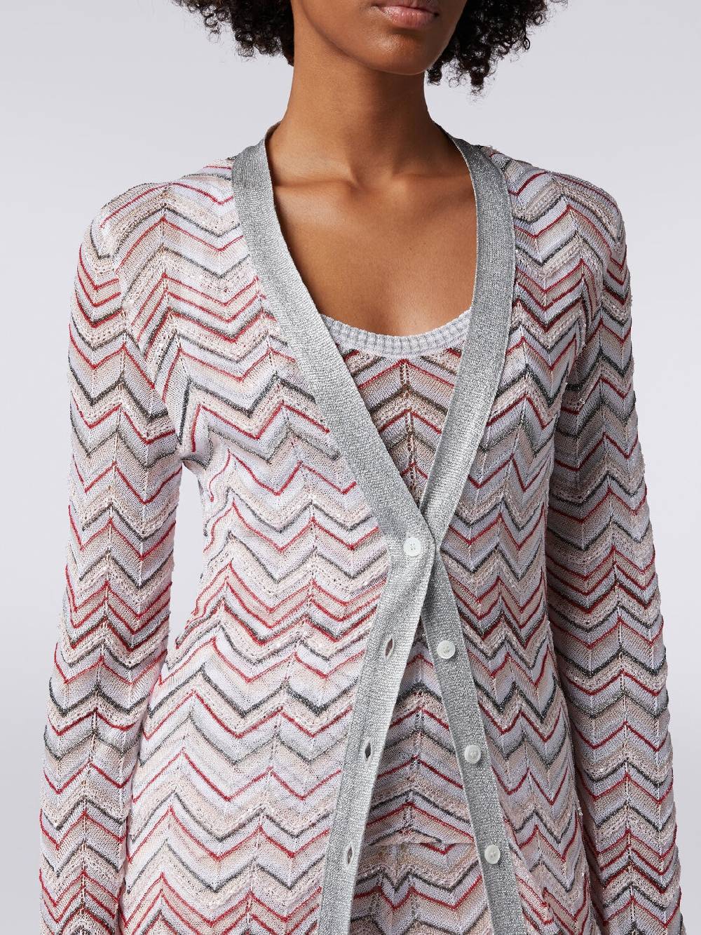Missoni Cardigan lungo in maglia zig zag con lurex e paillettes Soddisfazione Garantita