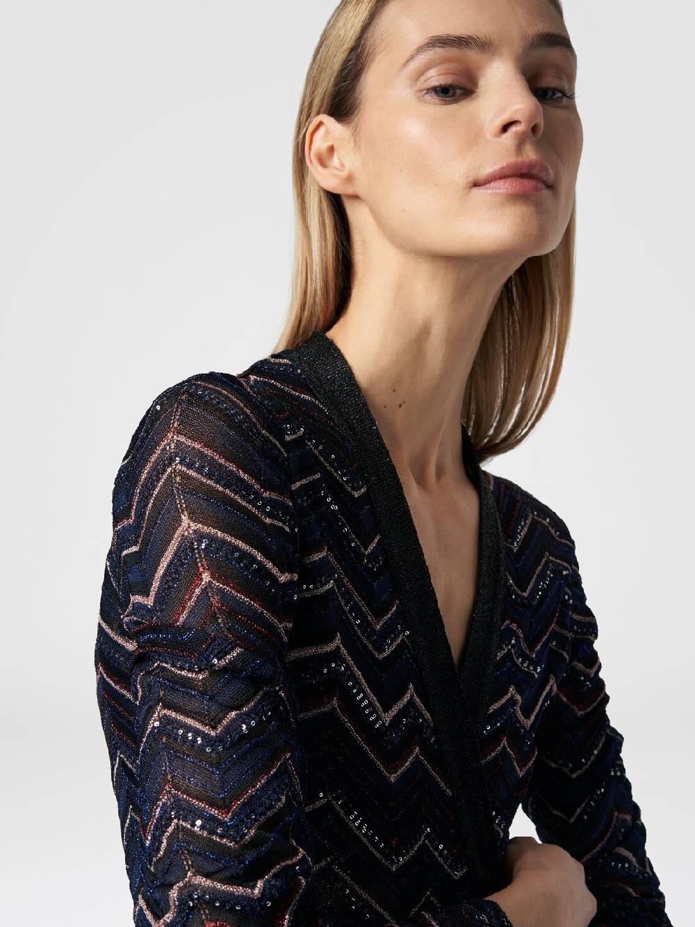 Missoni Cardigan lungo in maglia zig zag con lurex e paillettes Vendita Economica