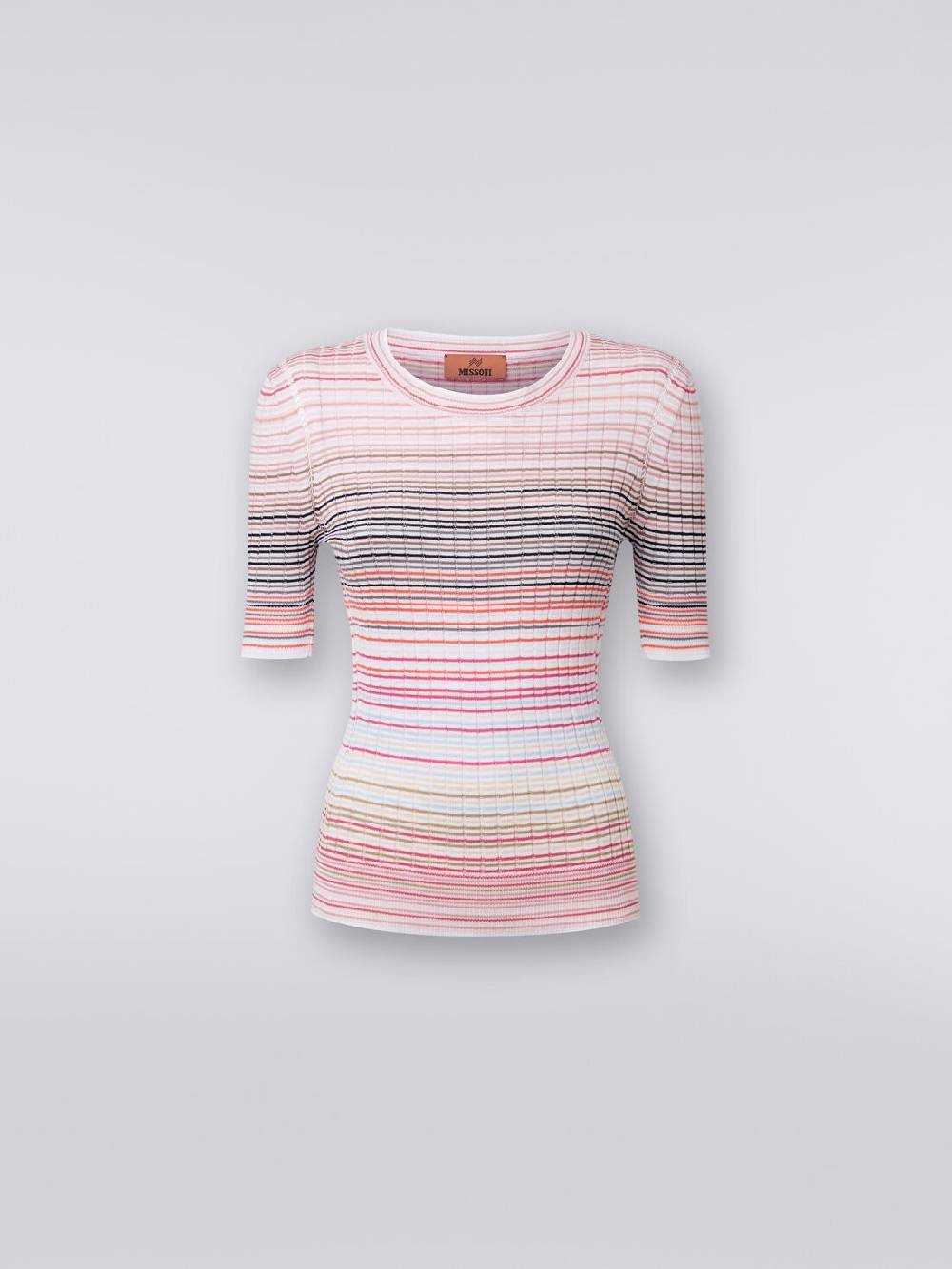 Missoni Maglia girocollo a maniche corte in cotone e viscosa a righe Italia