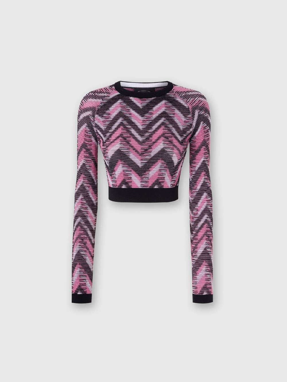 Missoni Crop top a maniche lunghe in maglia chevron con logo Italy