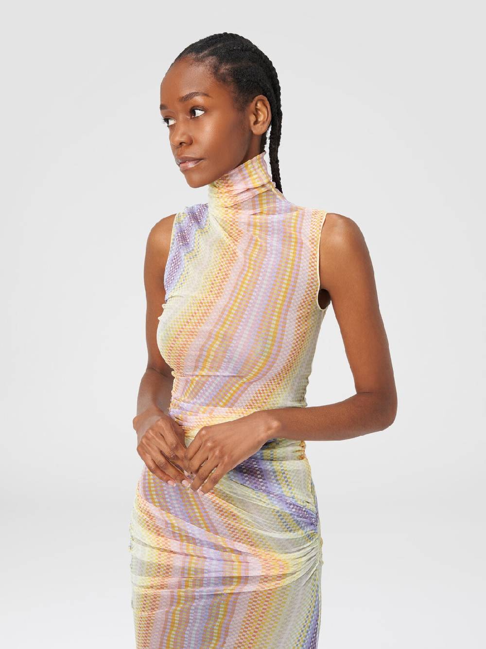 Missoni Abito lungo a collo alto in tulle con arricciature laterali Qualità