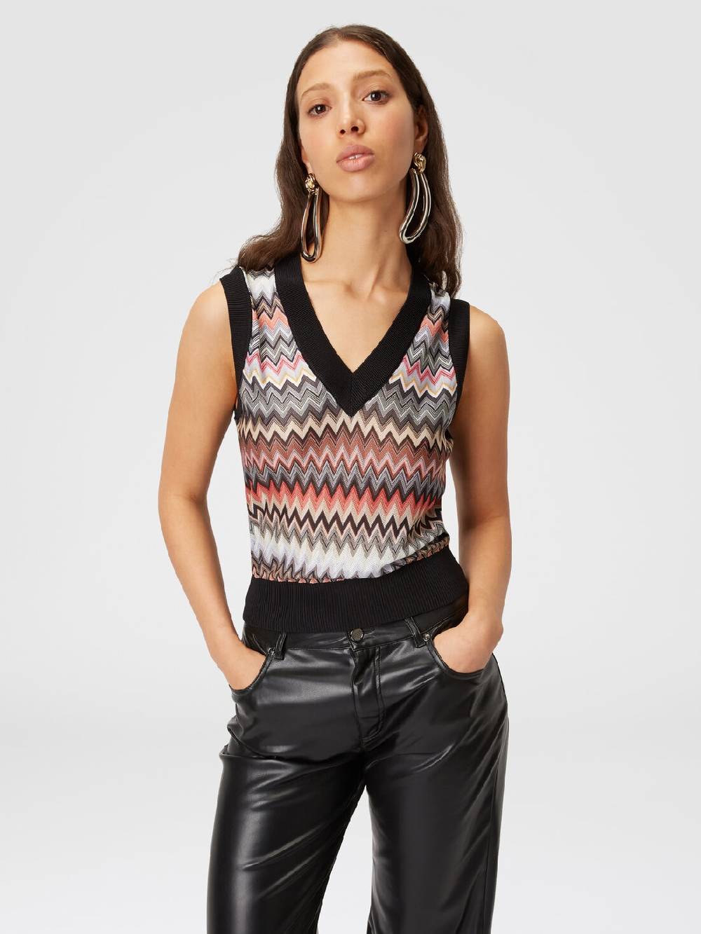 Missoni Gilet in maglia di viscosa zig zag con profili a contrasto Promozione