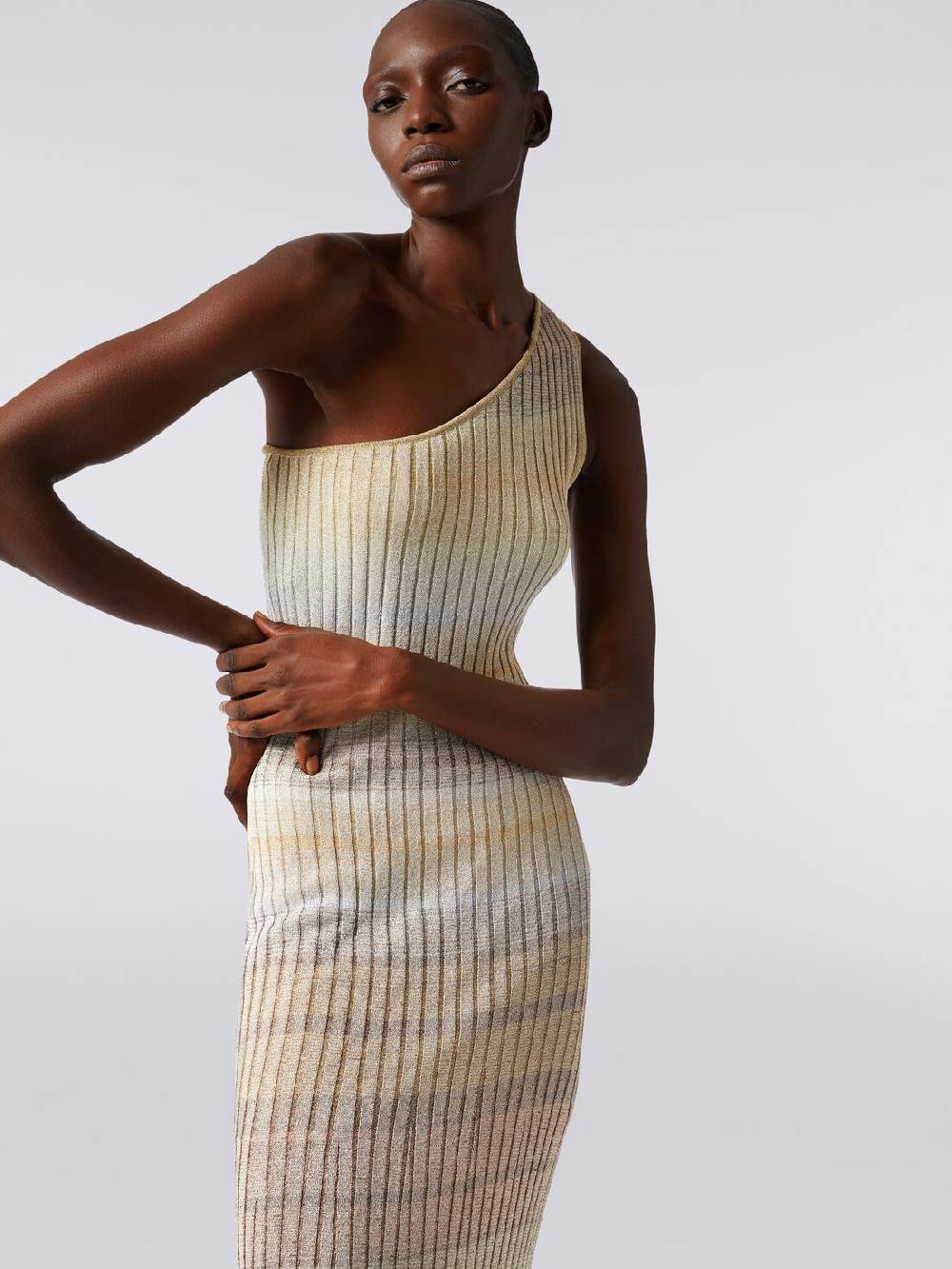 Missoni Abito lungo monospalla a costine con lurex Novità