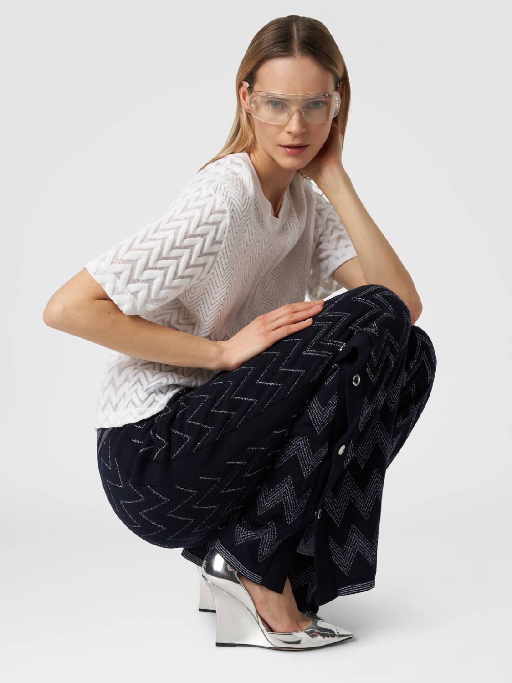 Missoni Joggers in lana e viscosa zig zag con lurex 2025