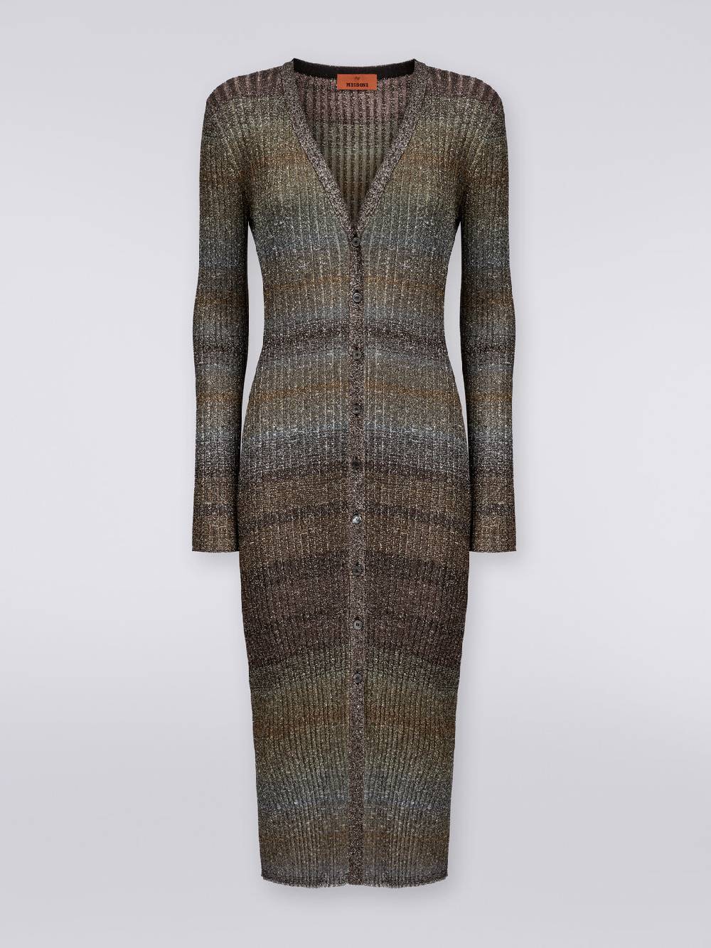 Missoni Cardigan lungo in viscosa a costine con lurex Spedizione Gratuita