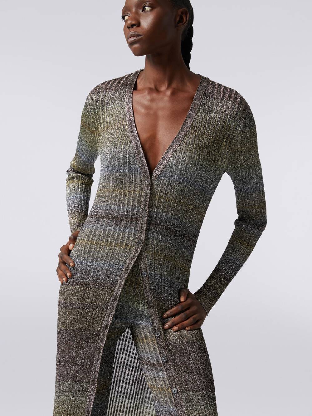 Missoni Cardigan lungo in viscosa a costine con lurex Spedizione Gratuita