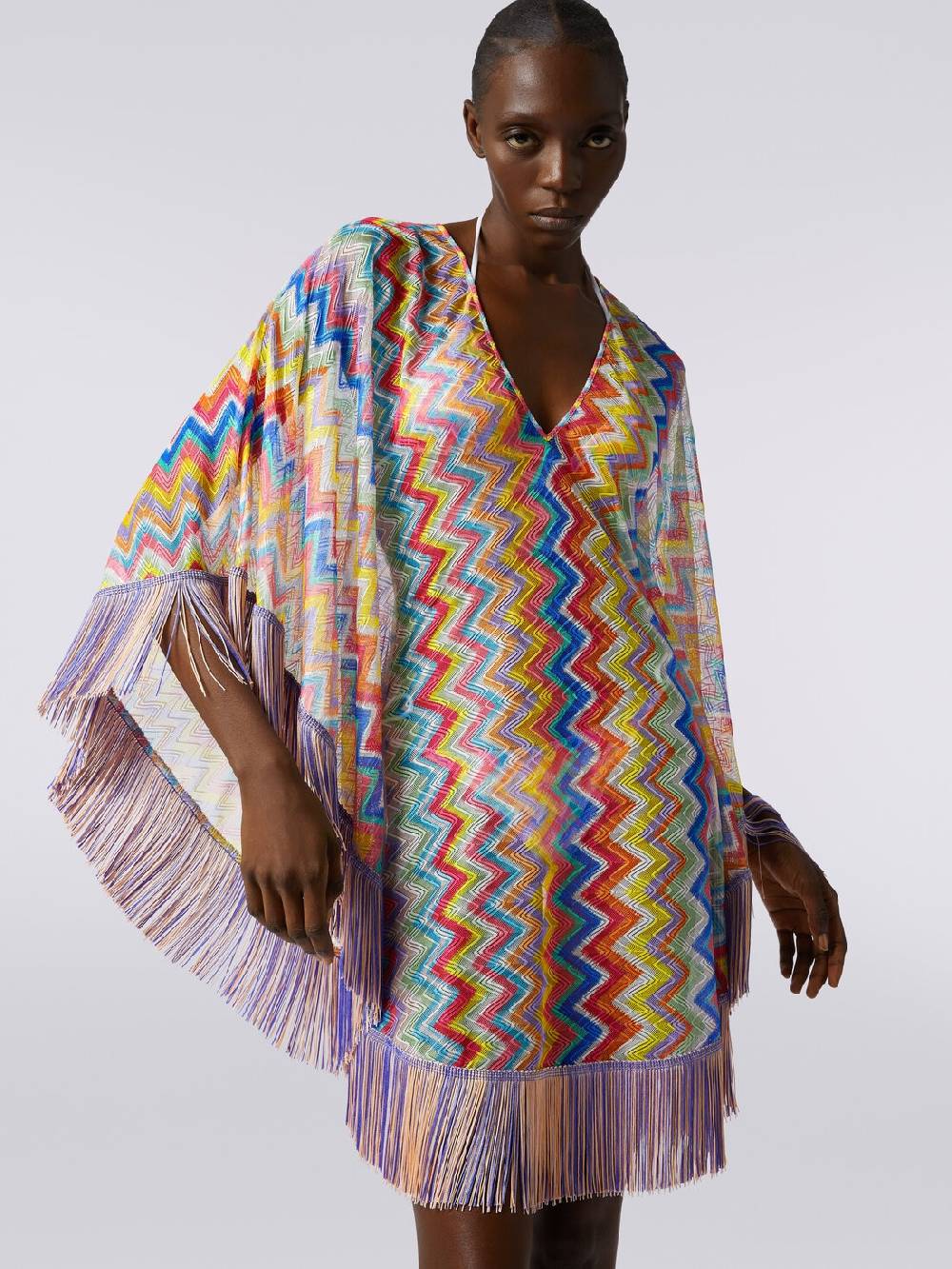 Missoni Caftano copricostume corto stampa zig zag con frange Offerte speciali
