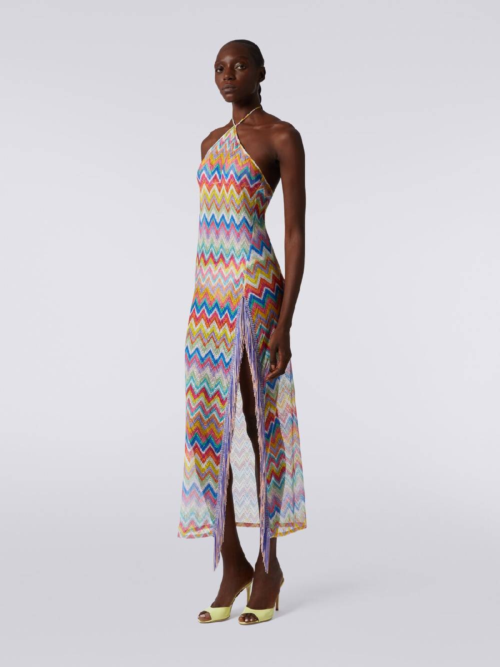 Missoni Abito copricostume lungo stampa zig zag con frange Sconti VIP