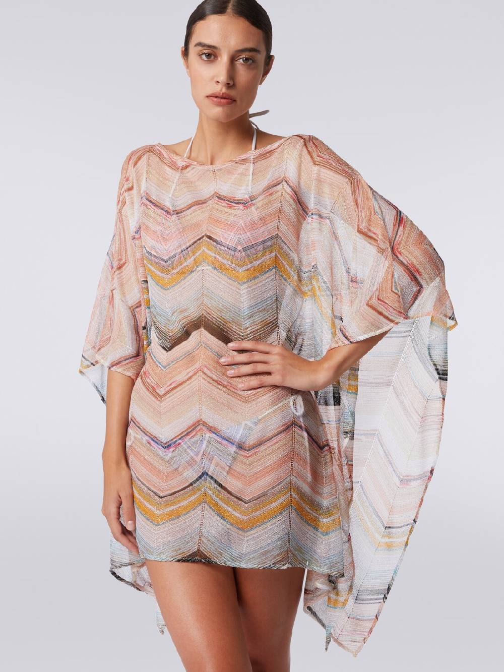 Missoni Caftano copricostume corto in misto viscosa zig zag con lurex Solo un giorno rimasto