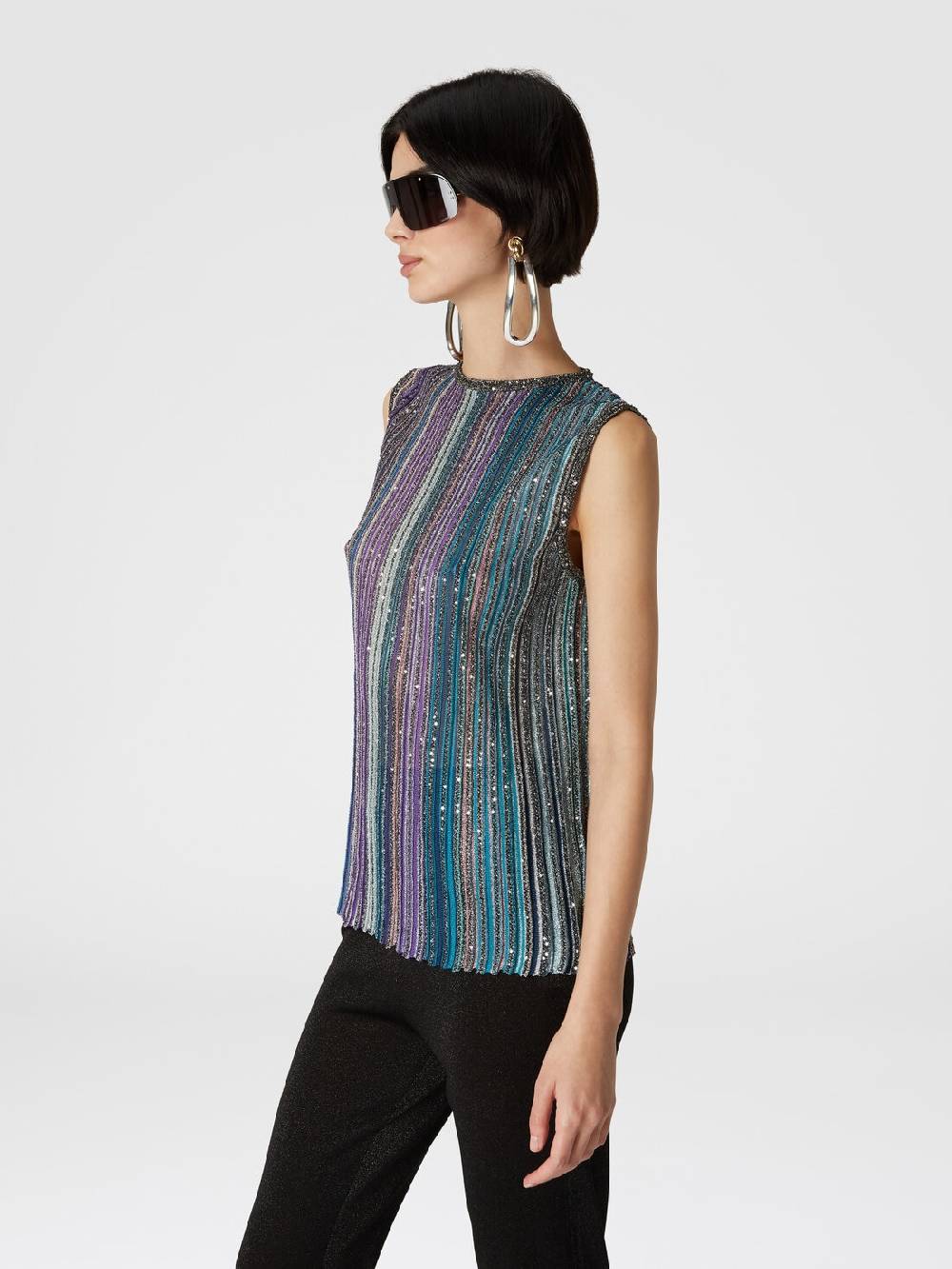 Missoni Top senza maniche svasato a costine con paillettes Consegna Veloce