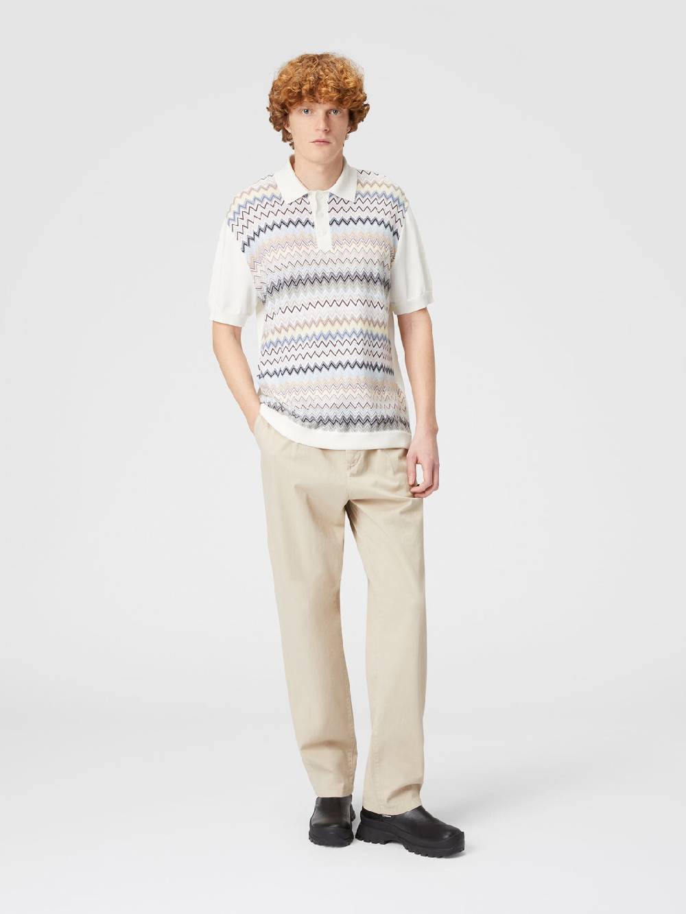 Missoni Polo in maglia di cotone zig zag con inserti tinta unita Offerta