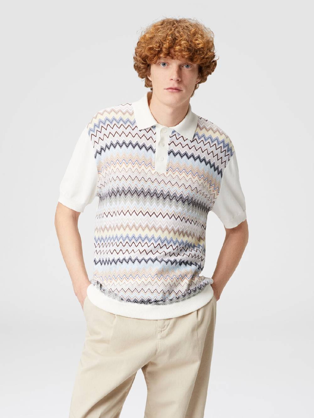 Missoni Polo in maglia di cotone zig zag con inserti tinta unita Offerta