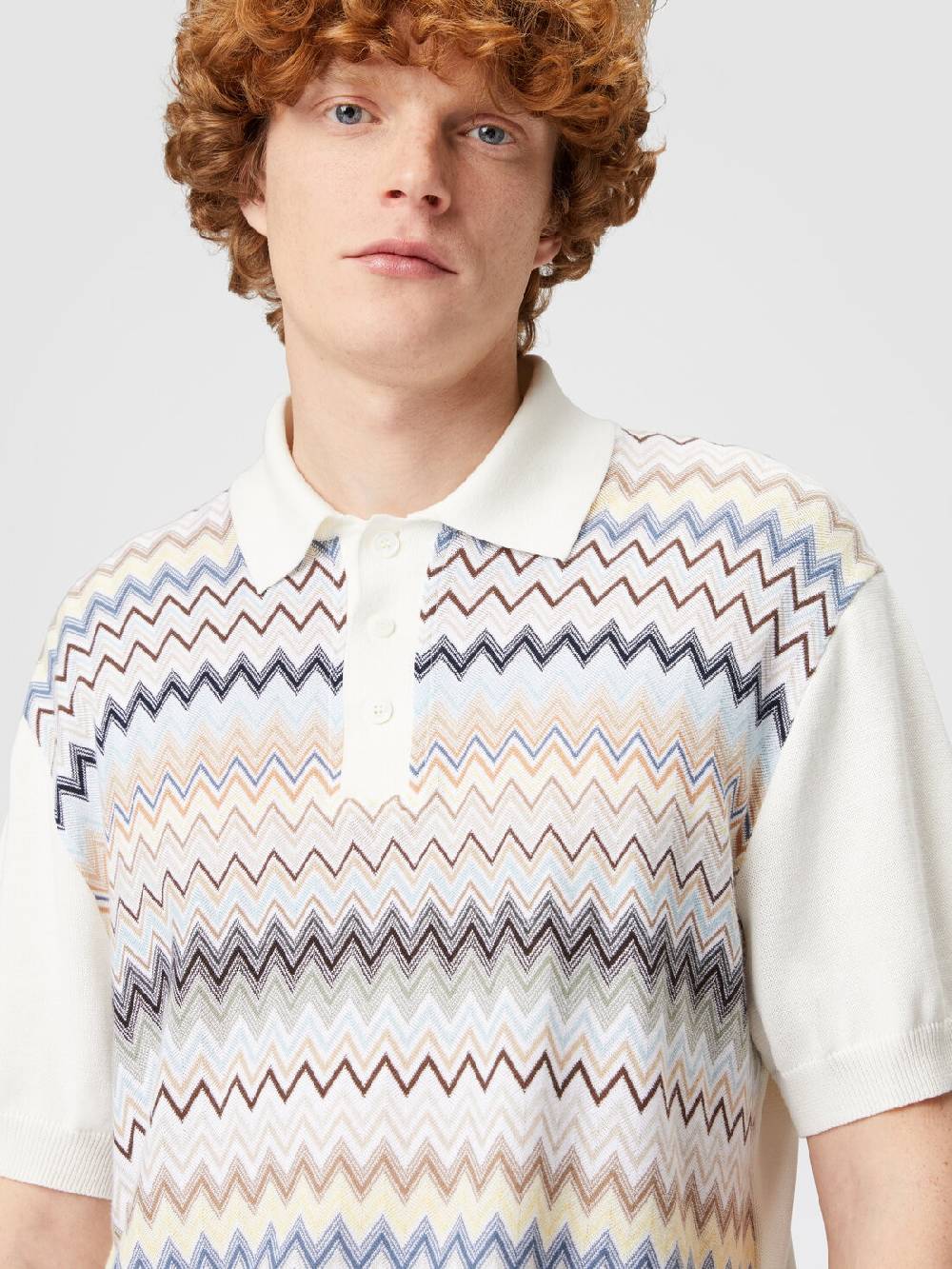 Missoni Polo in maglia di cotone zig zag con inserti tinta unita Offerta