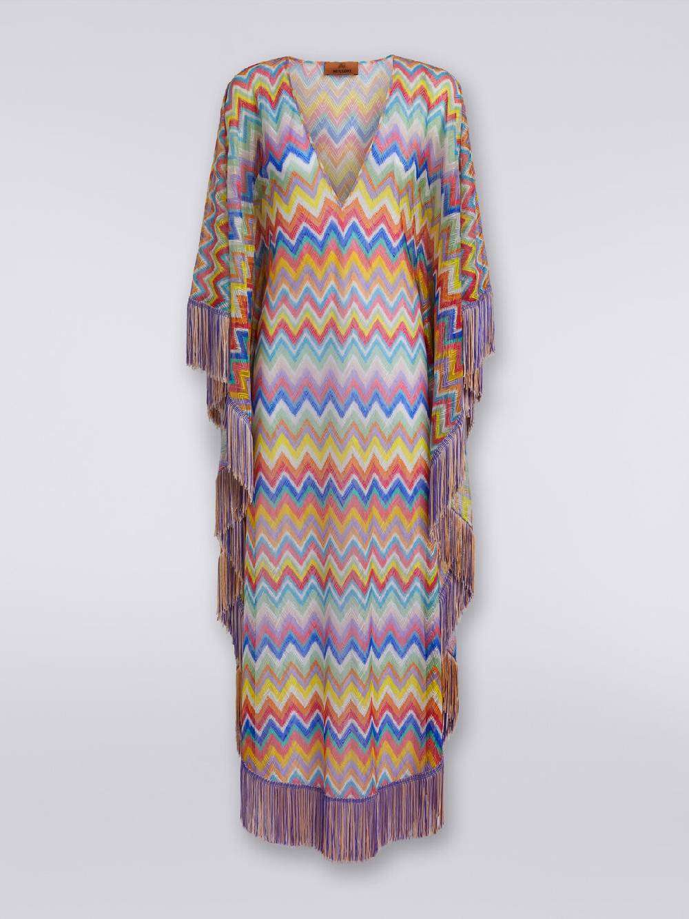 Missoni Caftano copricostume lungo stampa zig zag con frange Nuova