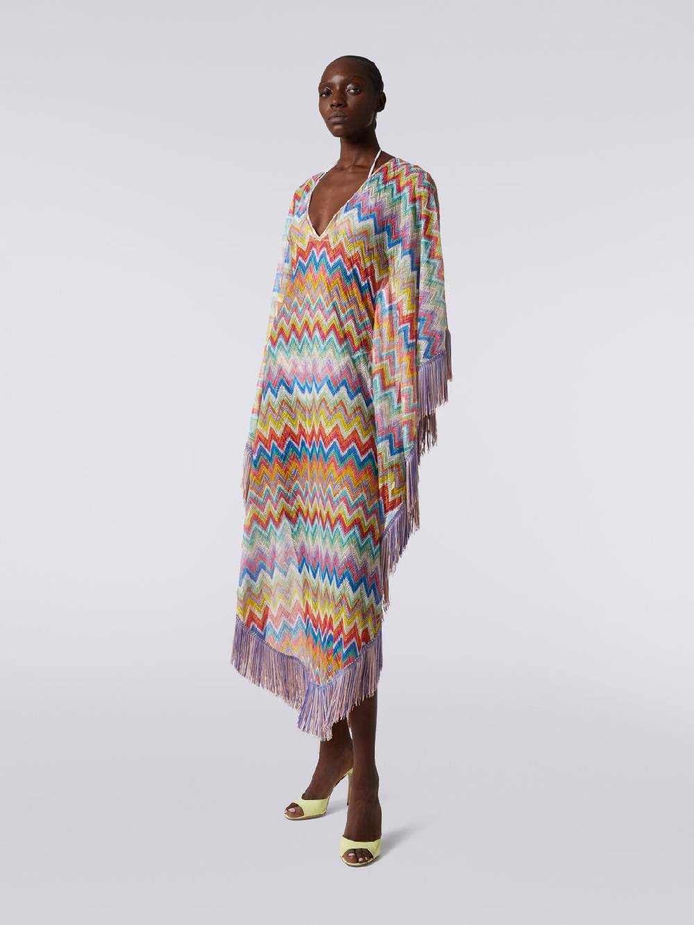 Missoni Caftano copricostume lungo stampa zig zag con frange Nuova