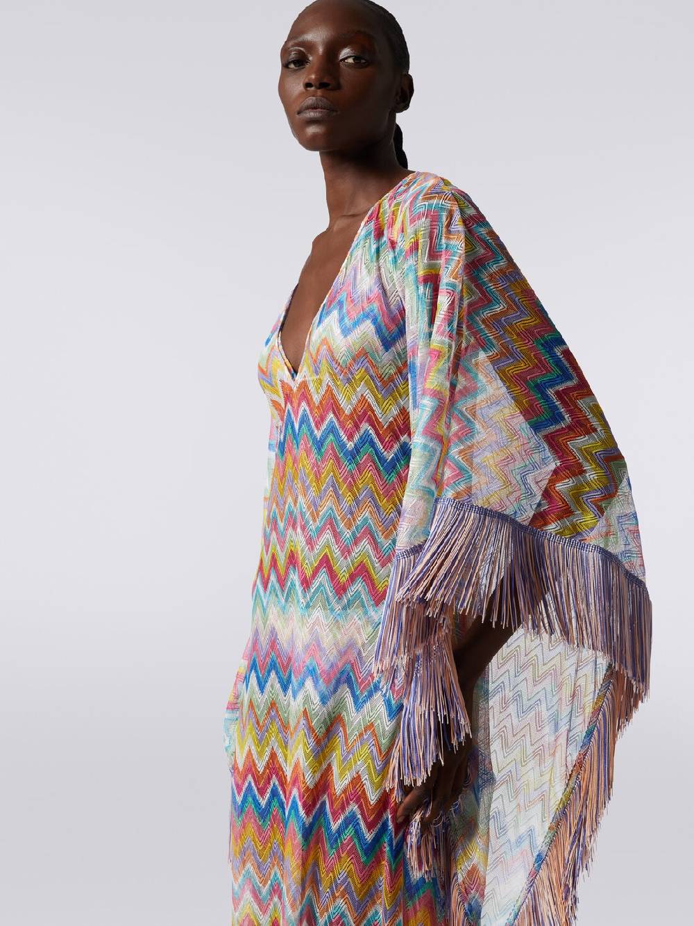 Missoni Caftano copricostume lungo stampa zig zag con frange Nuova